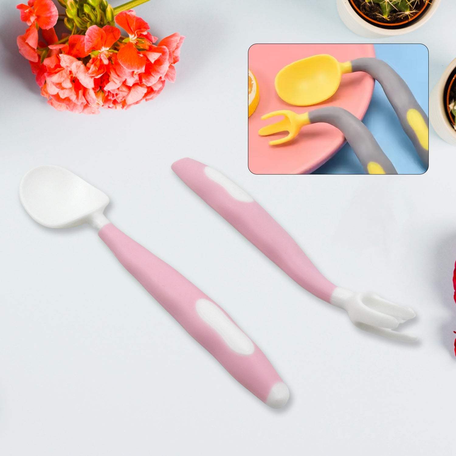 Silicone Bendable Kids Spoon & Fork Set – Toddler Self-Feeding Utensils (2 Pc Set) Silicone Bendable Kids Spoon & Fork Set – Toddler Self-Feeding Utensils (2 Pc Set)
